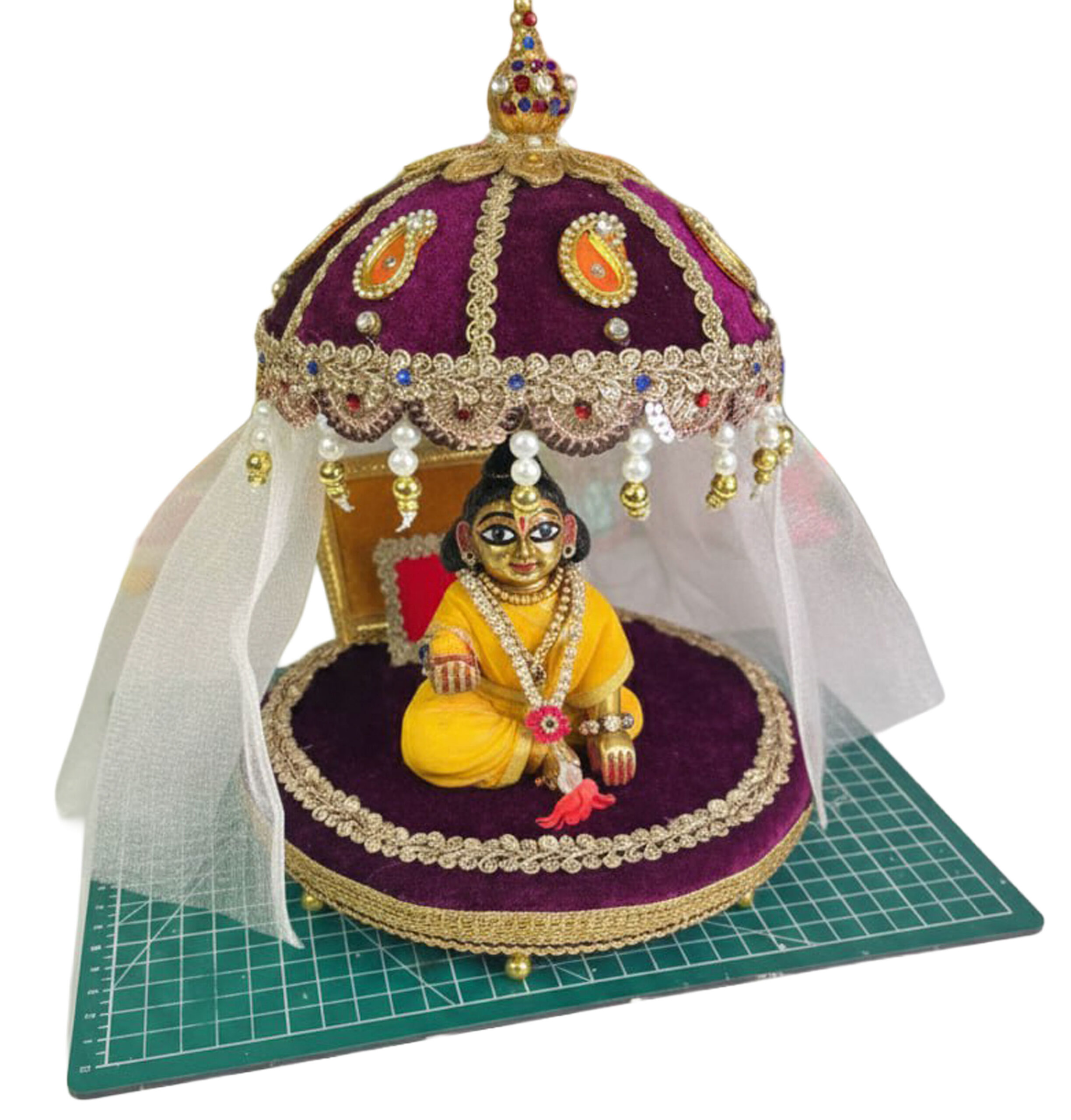 Handcrafted Laddu Gopal Ji Velvet Singhasan with Royal Chhatra
